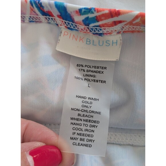 PINKBLUSH Maternity Halter Tankini Top Women's L Multi Blue Hawaiian Crisscross - Picture 3 of 14